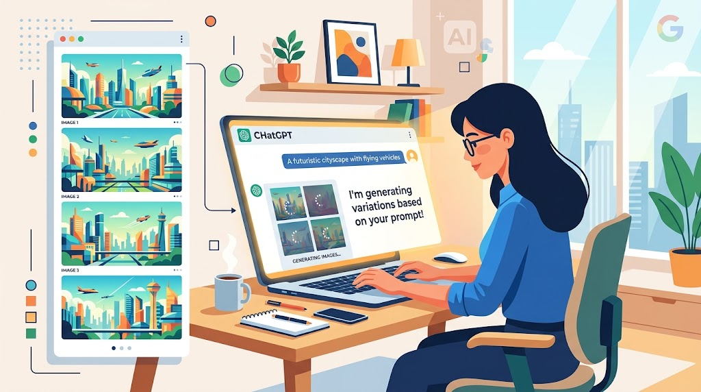 ChatGPTで画像を生成している様子のイラスト