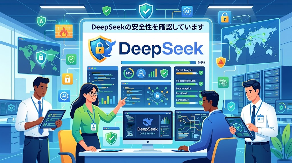 DeepSeekの安全性を確認している様子のイラスト