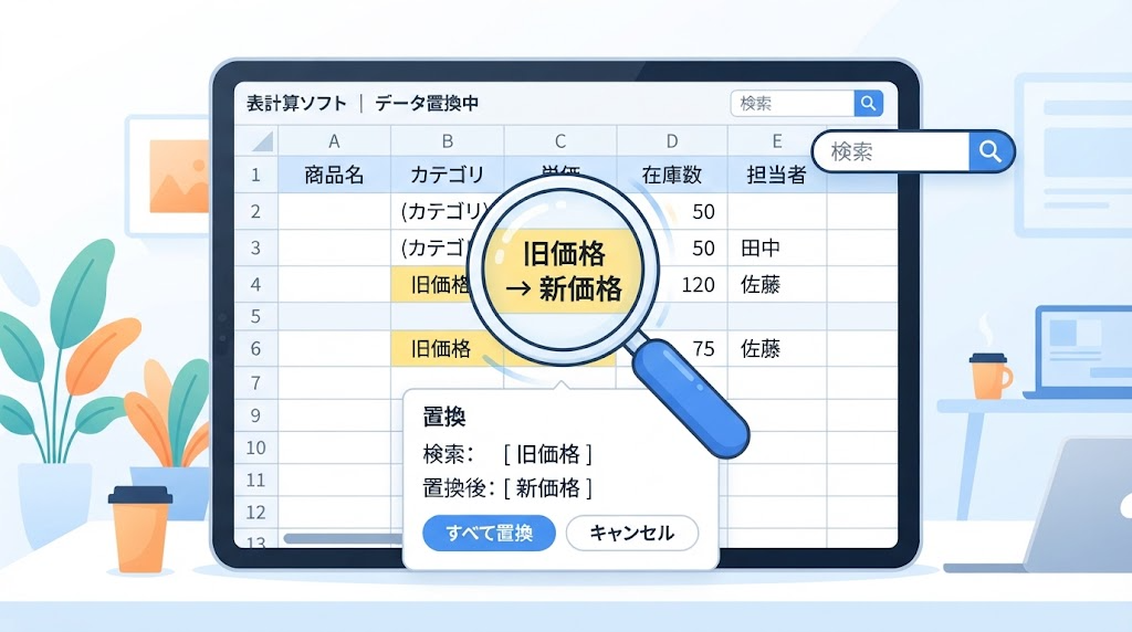 検索と置換のイメージイラスト