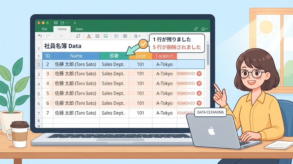 重複削除で残るデータのイメージイラスト