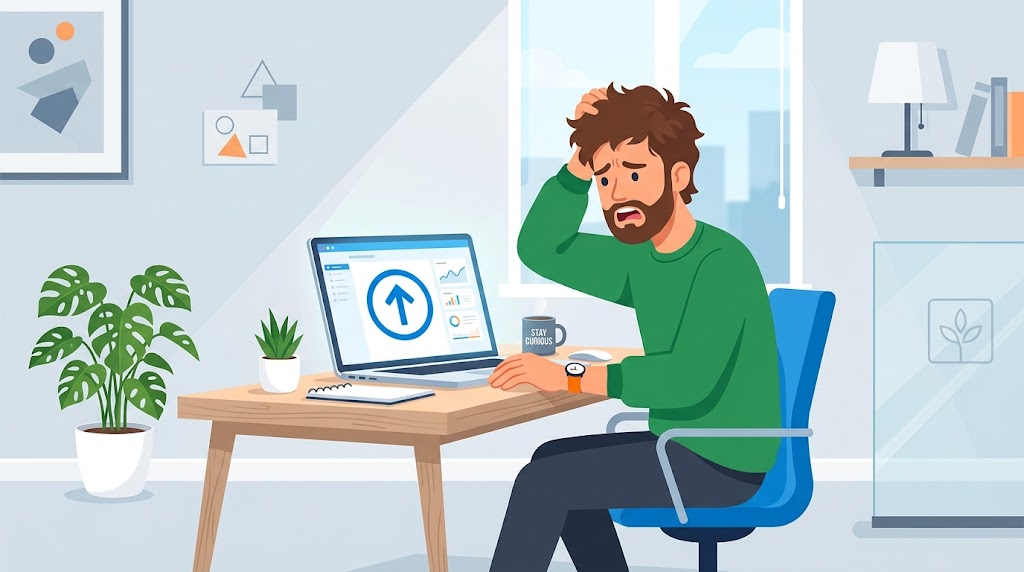 アップロードトラブルを確認しているイメージイラスト