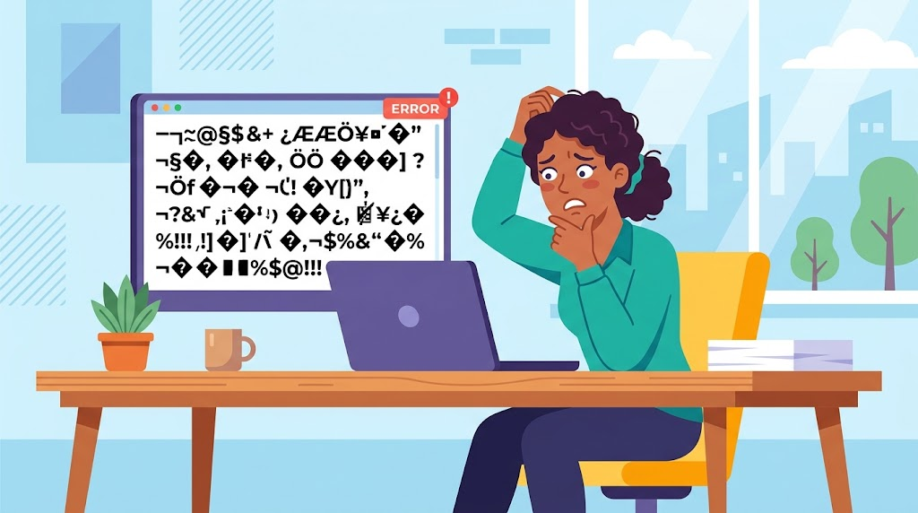 ファイル名の文字化けを確認しているイメージイラスト