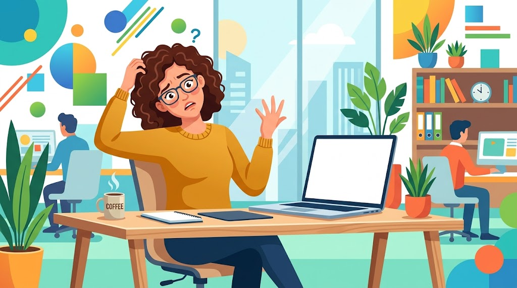 表示トラブルを確認しているイメージイラスト