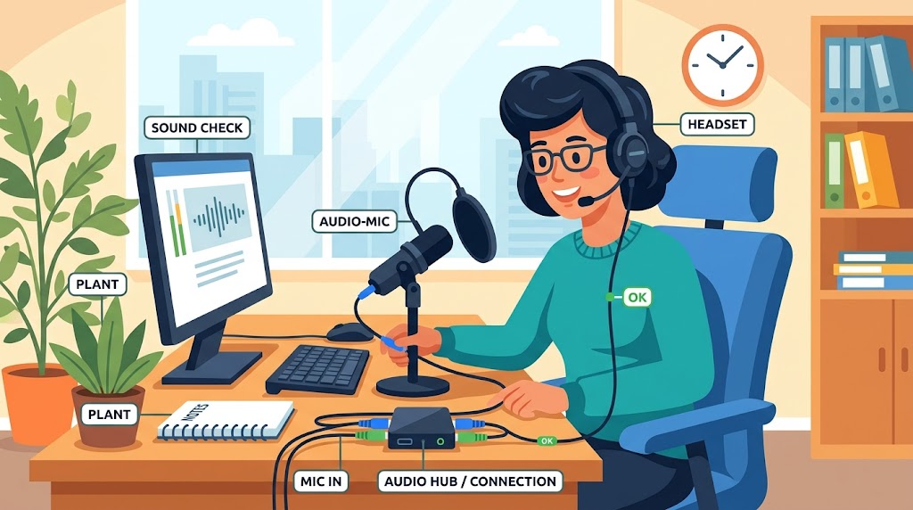マイクの接続を確認しているイメージイラスト