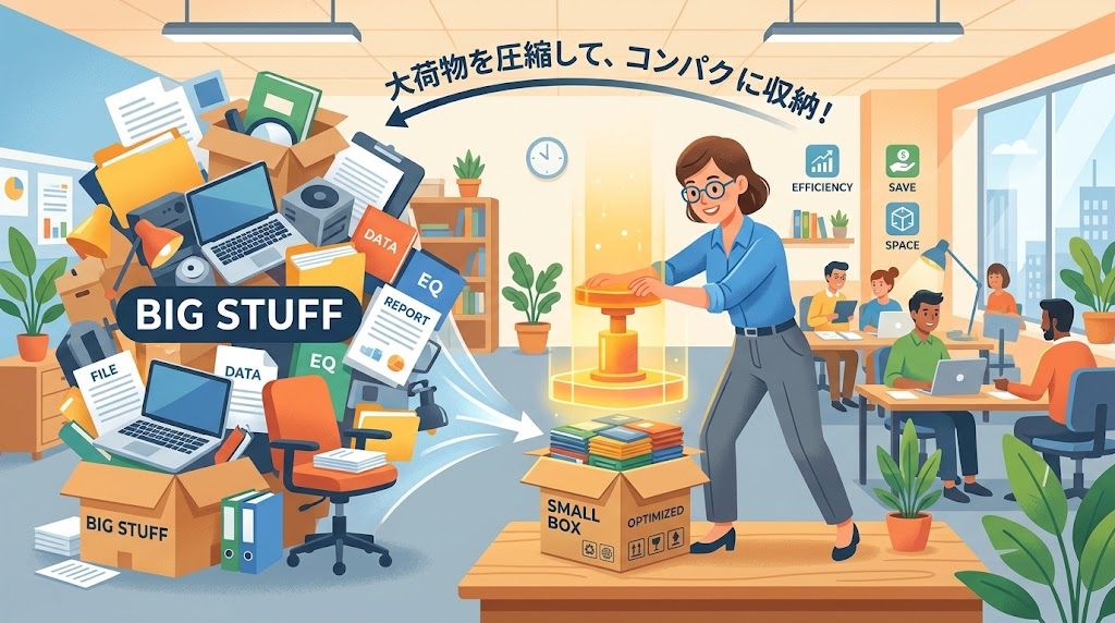 ファイルを圧縮して小さくするイメージイラスト