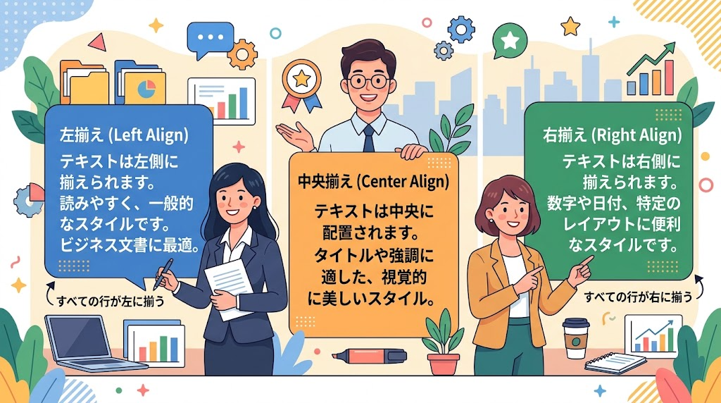 文章の配置を比較するイメージイラスト