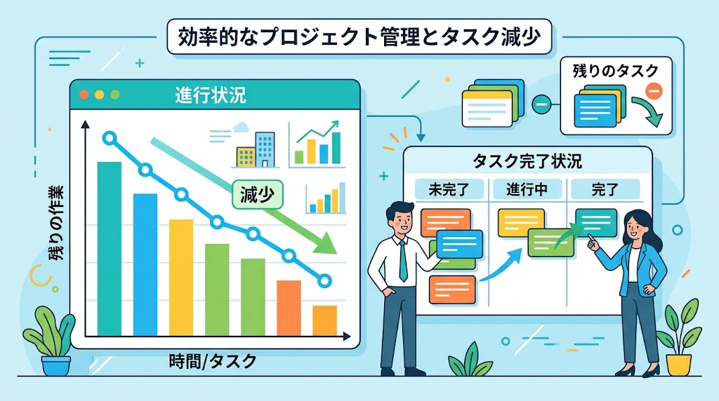 残り作業が減っていくグラフのイメージイラスト
