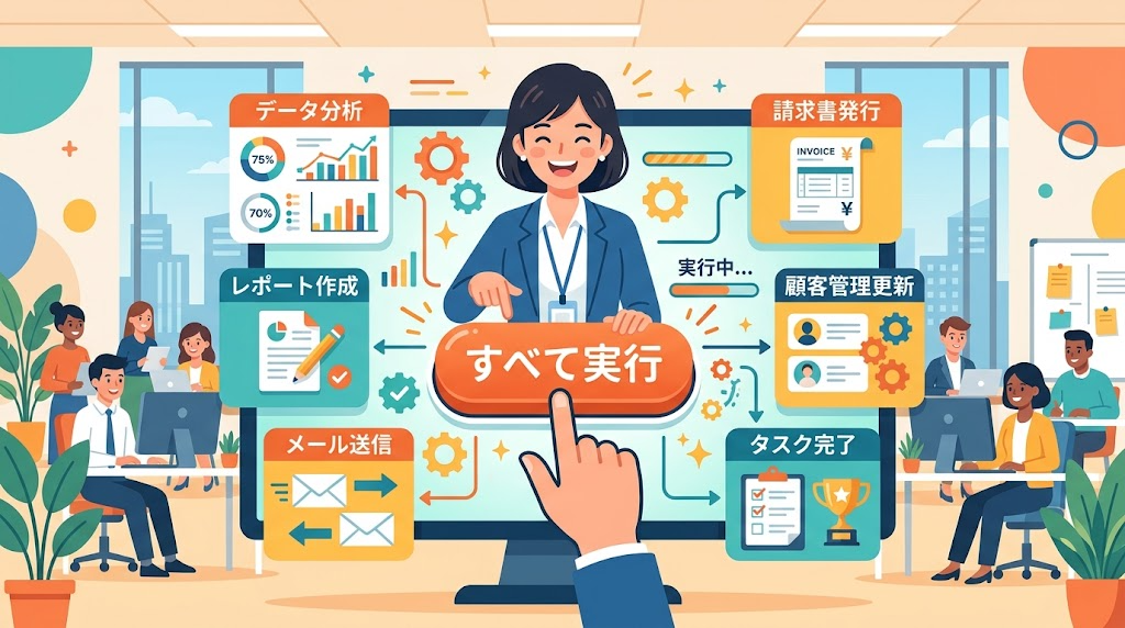 ボタンで作業を実行するイメージイラスト