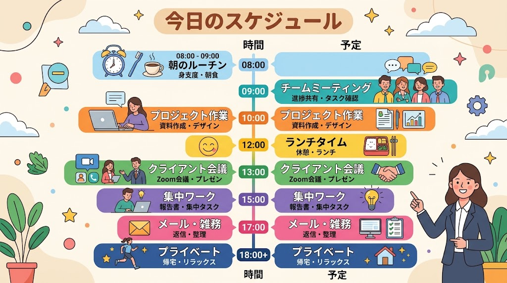 1日のスケジュールを管理するイメージイラスト