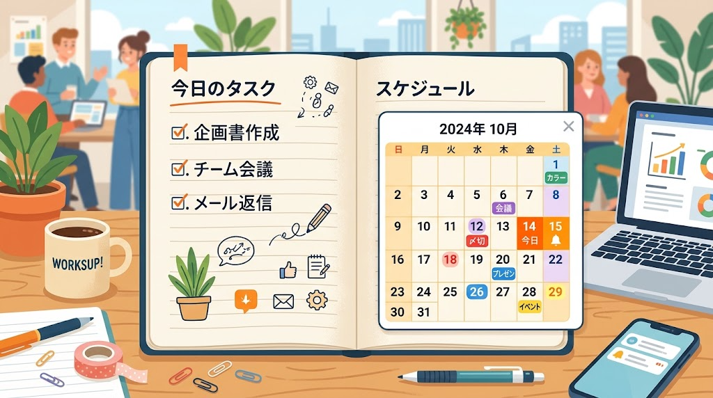 ページの中にカレンダーを埋め込んでいるイメージイラスト