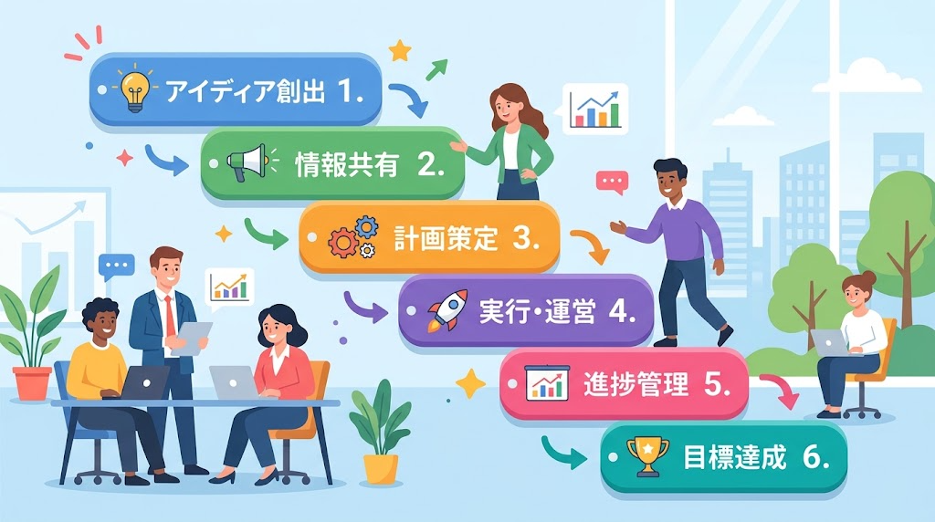 項目が階段状に字下げされているイメージイラスト