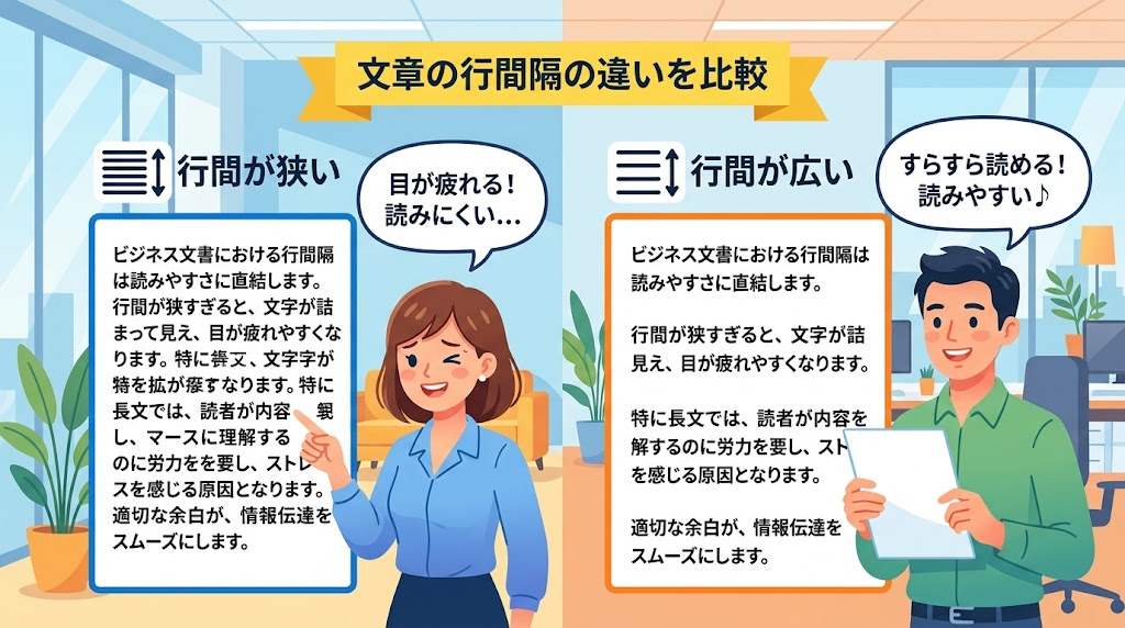 行間を比べるイメージイラスト