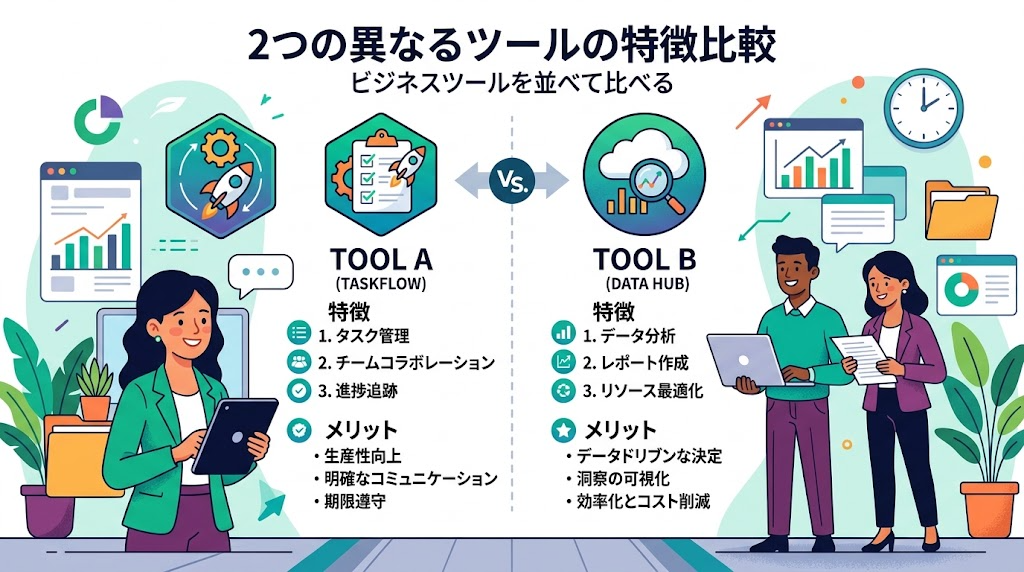 2つのツールを比較するイメージイラスト