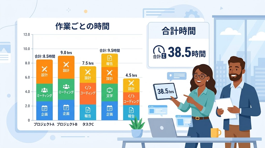 作業時間を集計するイメージイラスト