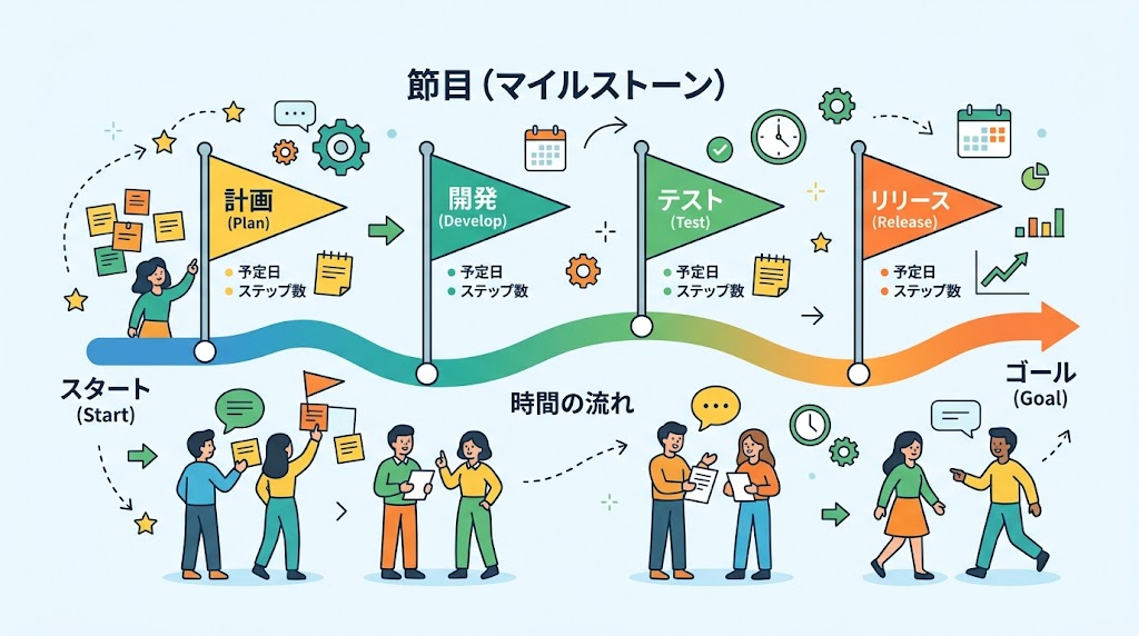 マイルストーンを管理するイメージイラスト