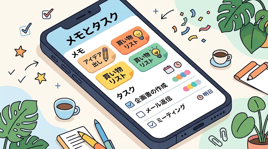 スマホでNotionを使うイメージイラスト