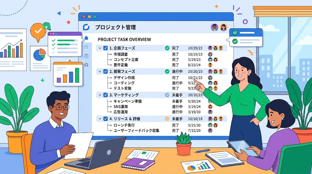 親子タスクを階層表示するイメージイラスト