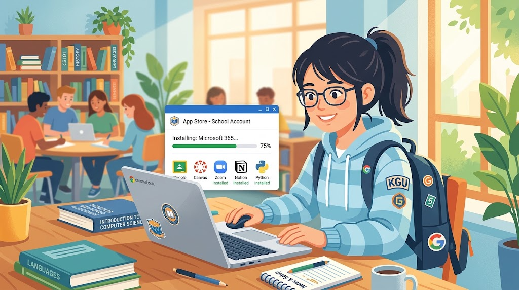 学校のアカウントでインストールするイメージイラスト