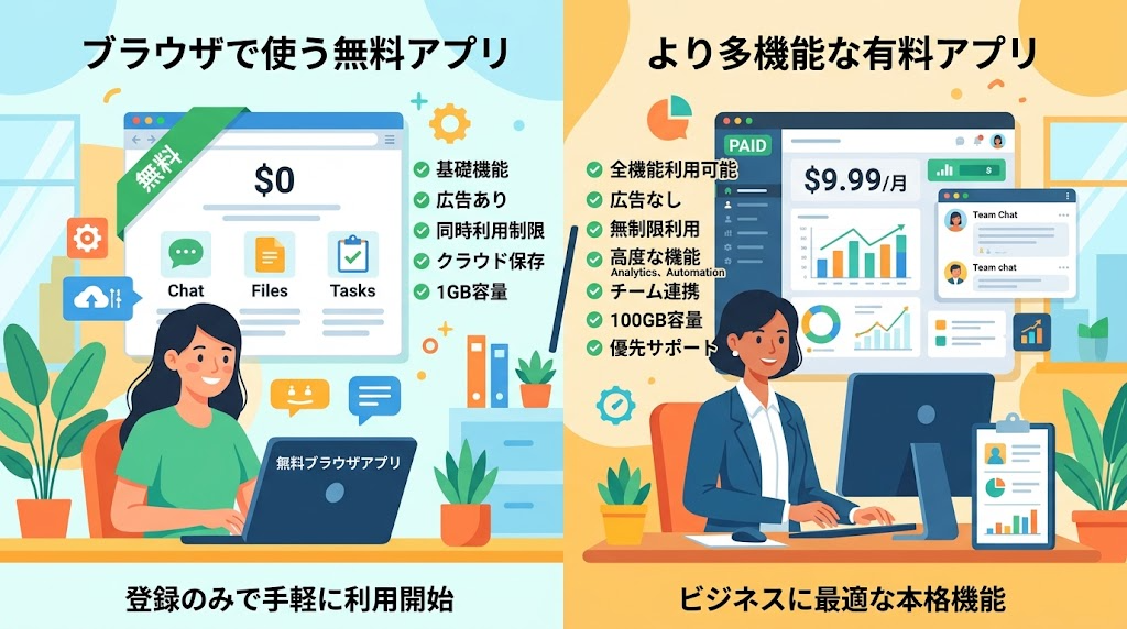 無料版と有料版を比較するイメージイラスト