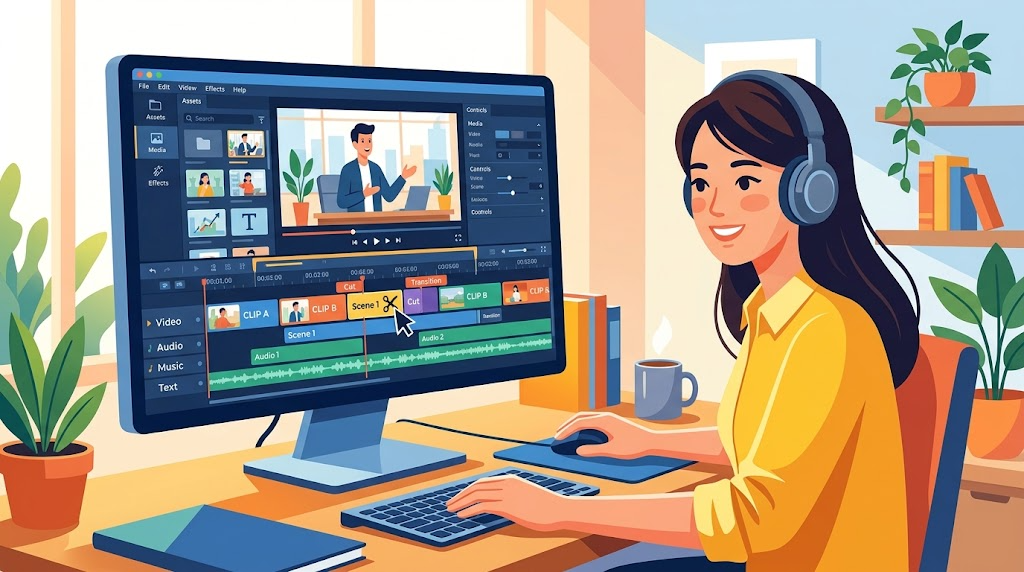 動画を編集するイメージイラスト