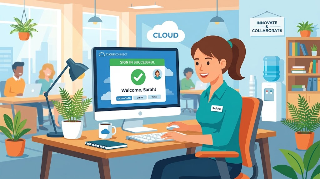 OneDrive for Businessにサインインしているイメージイラスト
