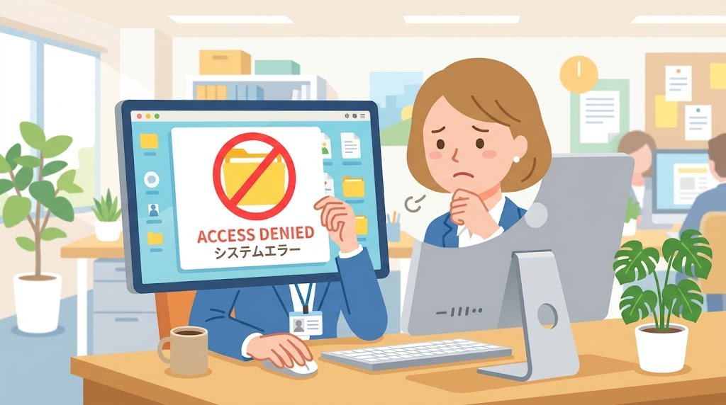 アクセス許可エラーを確認しているイメージイラスト