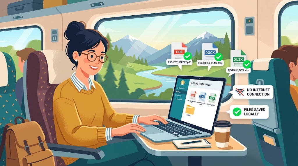 OneDriveのファイルをオフラインで使えるようにしているイメージイラスト