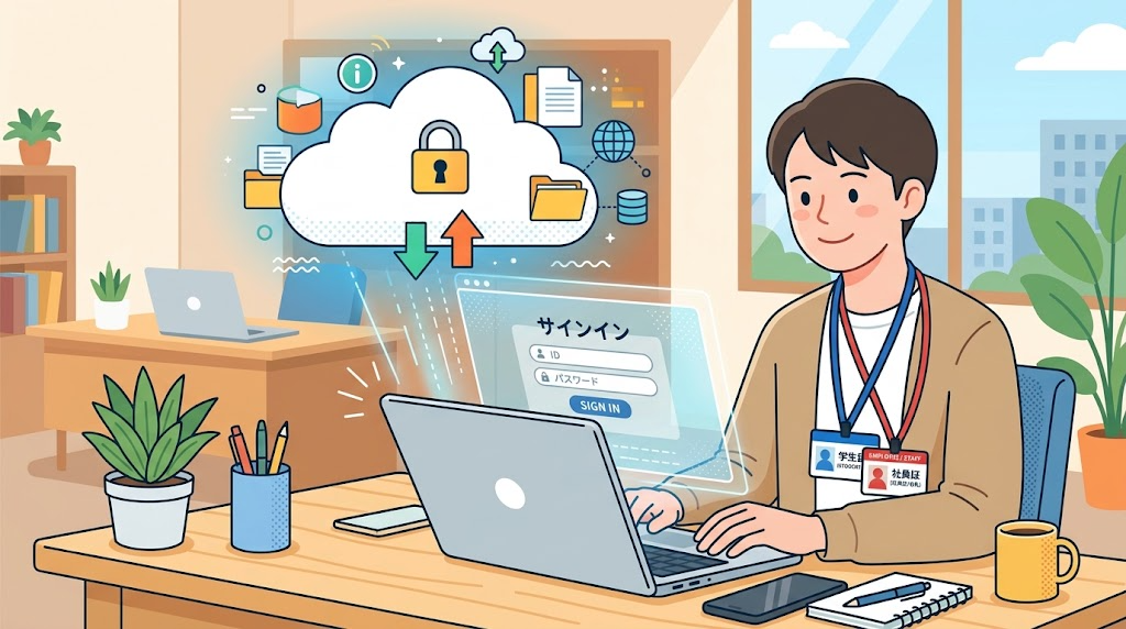 学校のアカウントでサインインするイメージイラスト