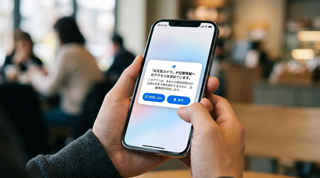 アプリの権限確認画面で「許可」「許可しない」のボタンが表示されているスマホ画面