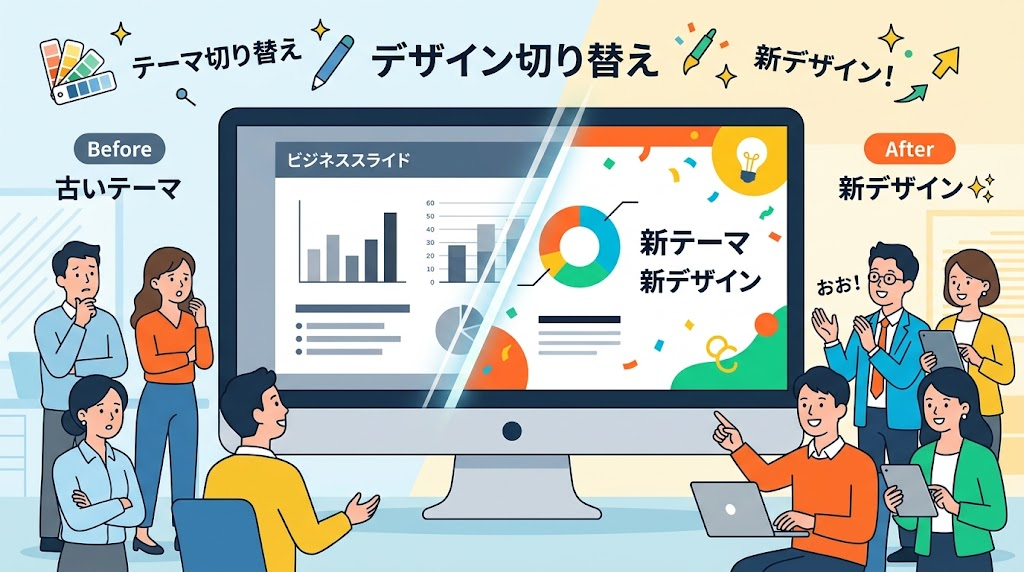 テーマを差し替えるイメージイラスト