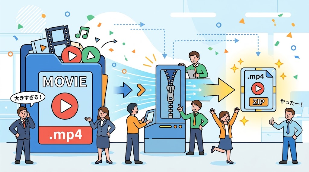 動画を圧縮するイメージイラスト