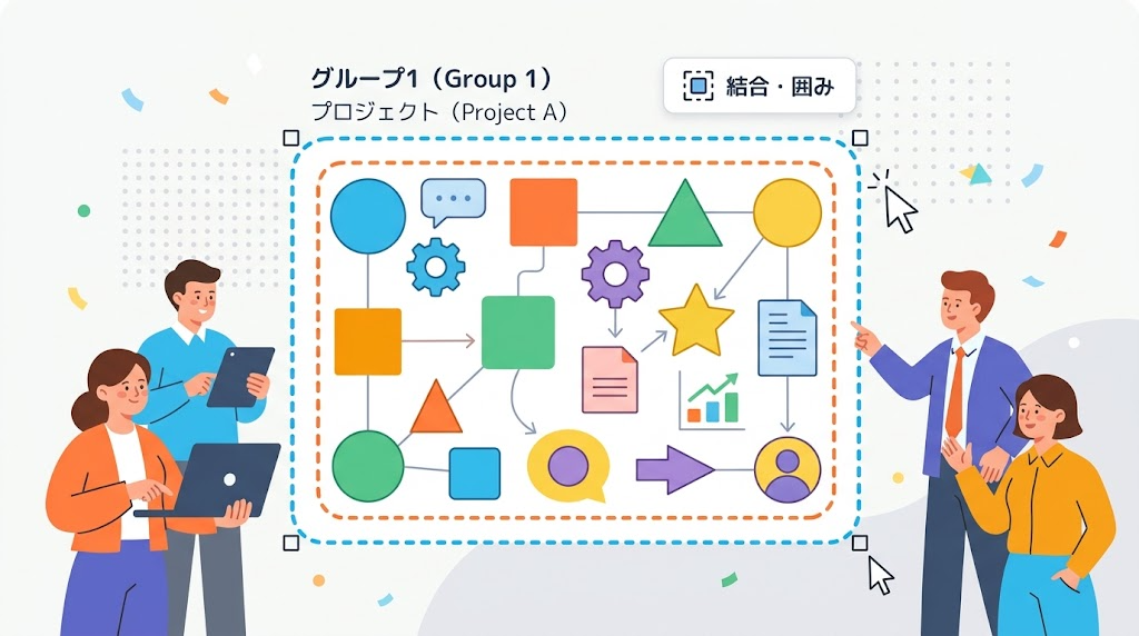 図形をグループ化するイメージイラスト