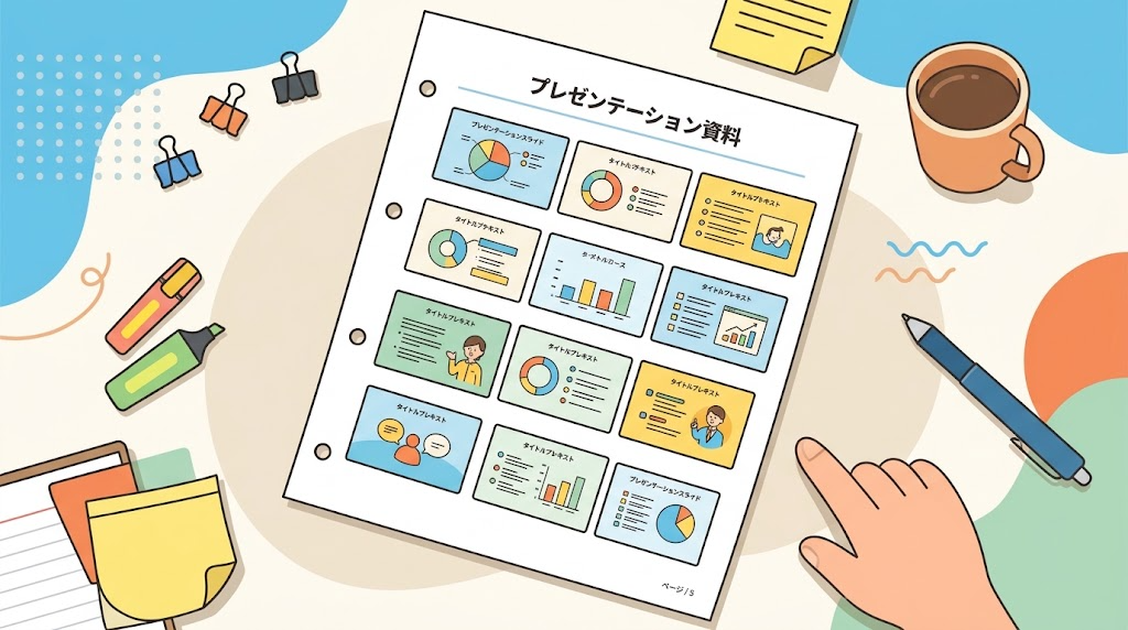 複数のスライドを1枚にまとめるイメージイラスト