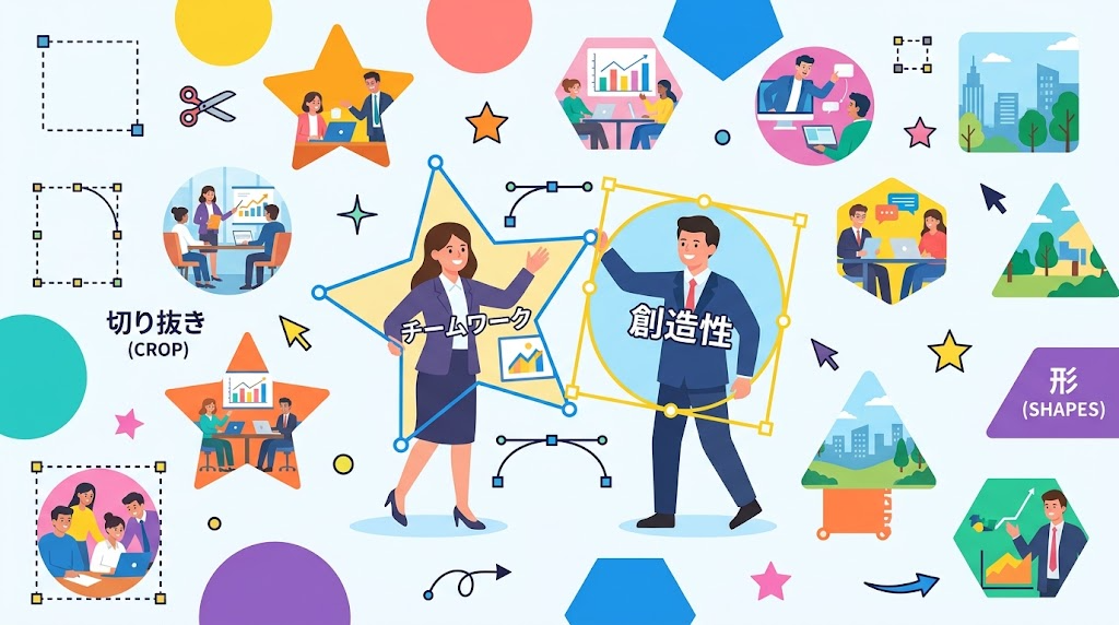図形に合わせて切り抜くイメージイラスト