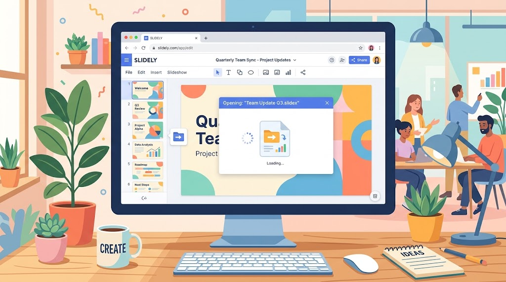 Googleスライドで開くイメージイラスト