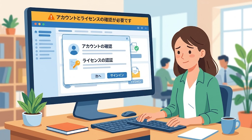 ライセンスの警告を確認するイメージイラスト