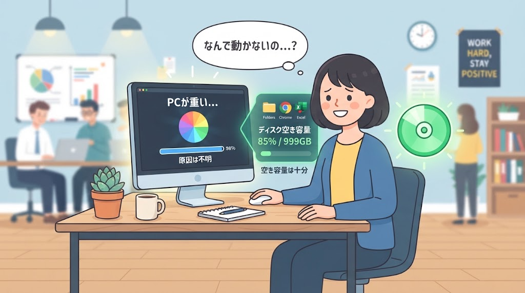 容量はあるが重いトラブルのイメージイラスト