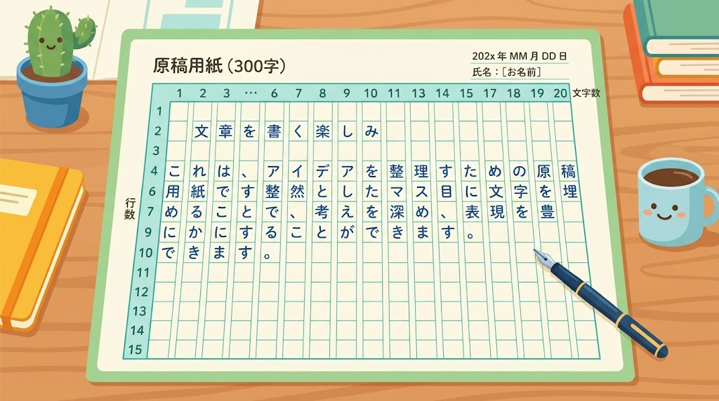 文字数と行数を指定した用紙のイメージイラスト