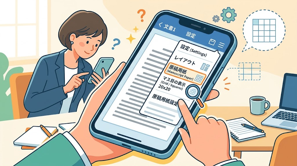 スマホ版Wordの設定を確認するイメージイラスト