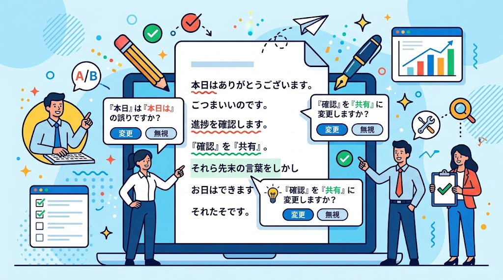 文章を校正するイメージイラスト