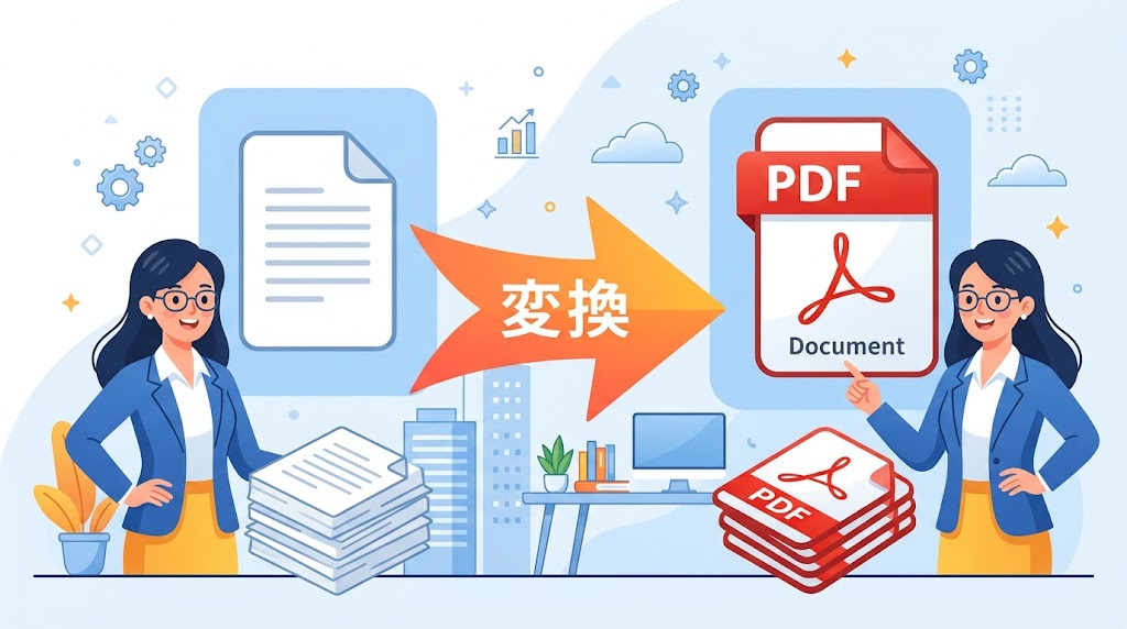 WordをPDFに変換するイメージイラスト